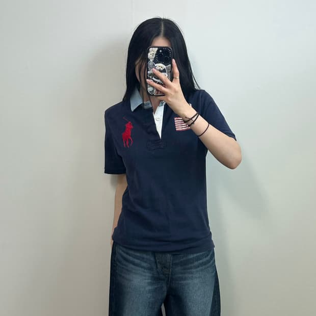 폴로 랄프로렌 빅포니 성조기 데님 카라 피케 반팔 카라 티셔츠