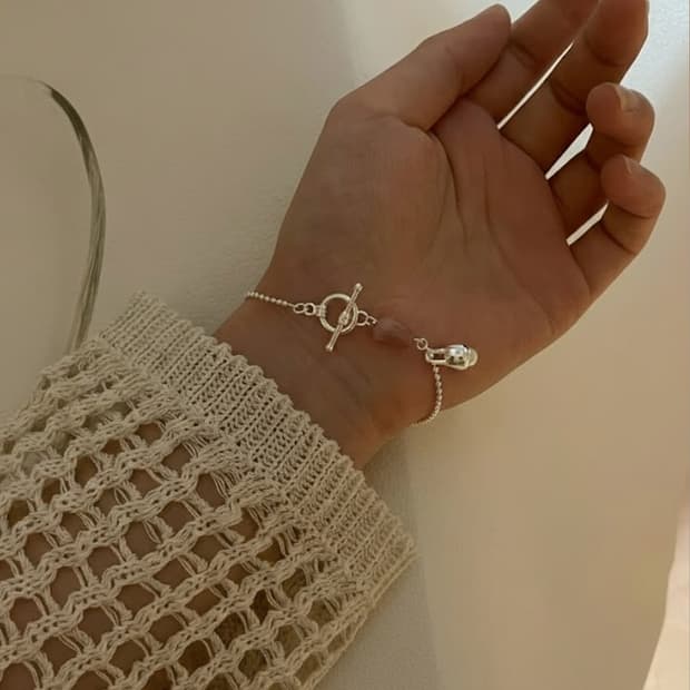 925 Silver)Pebble Drop Bracelet (핑크,그레이)