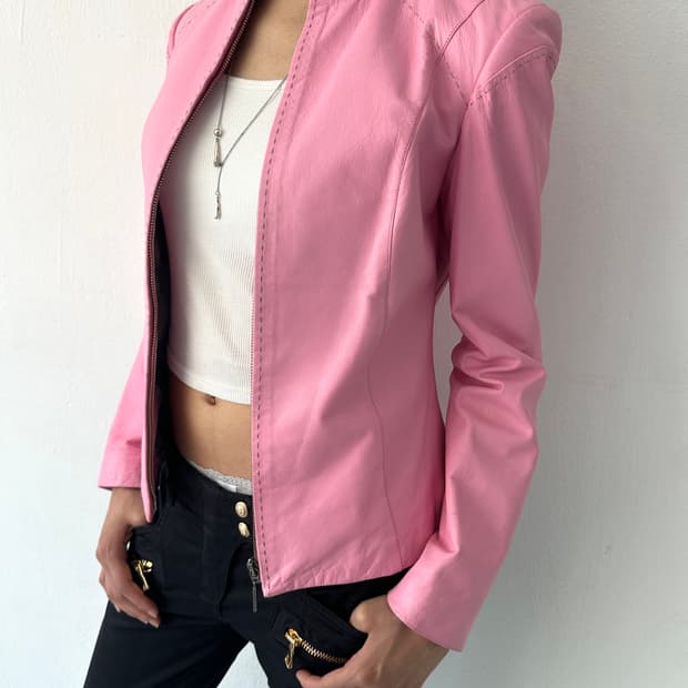 베르사체 베르수스 2000s 핑크 램스킨 레더 자켓