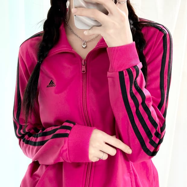 아디다스 핑크 블랙삼선 져지