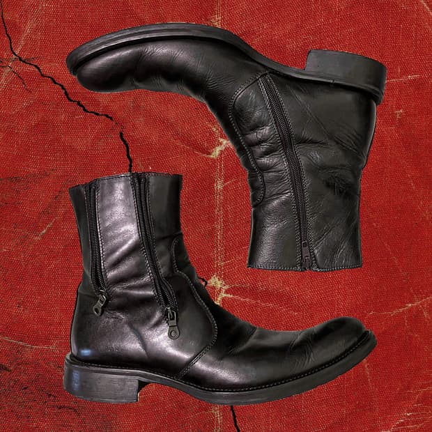 ANN DEMEULEMEESTER 90s 업턴 토 멀티지퍼 부츠 블랙 