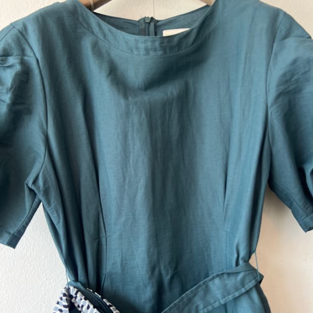 제이제이로 JJro 여성 청록 린넨원피스 퍼프소매원피스