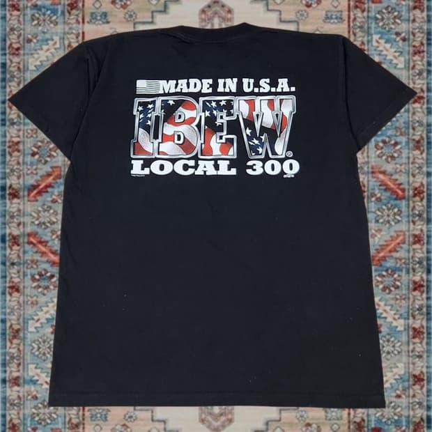 베이사이드 Made In USA IBEW 포켓 블랙 티셔츠 L