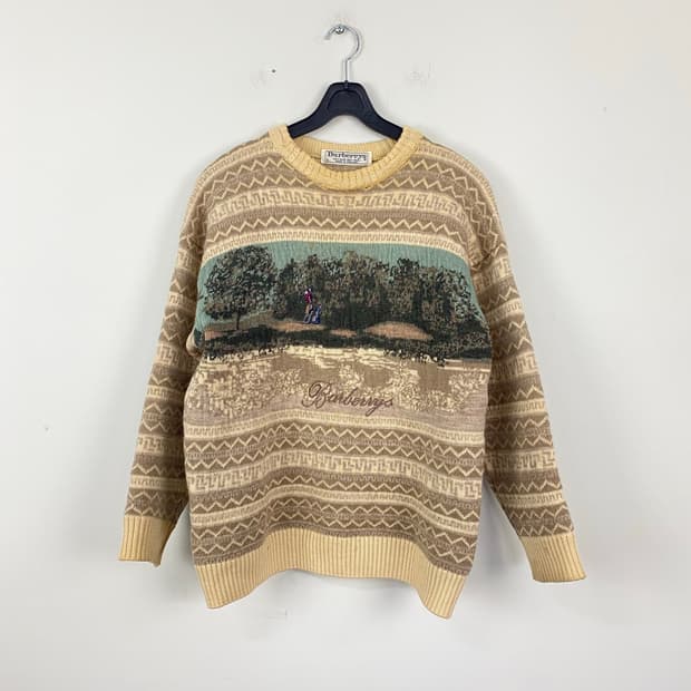 버버리 90s 골프맨 에스닉 울 니트 스웨터 L
