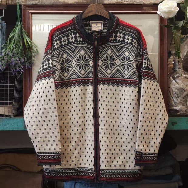 90s 데일 오브 노르웨이 퓨어 뉴울 노르딕 패턴 풀집 울 스웨터 M