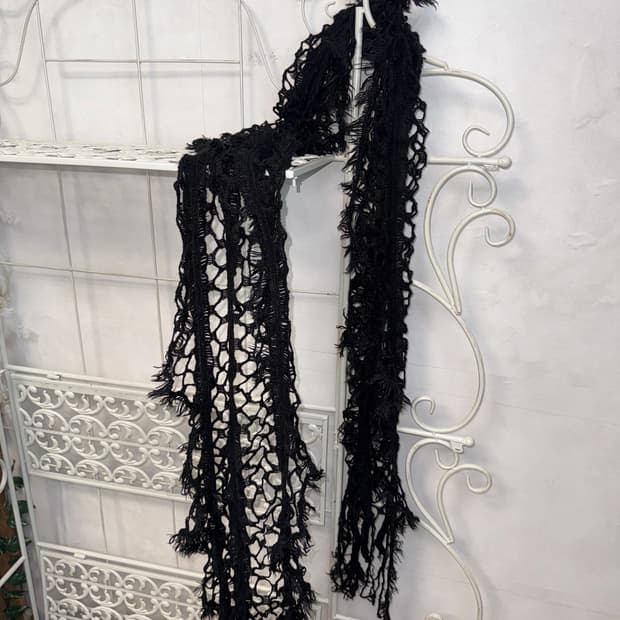 Black grunge net knit maxi muffler