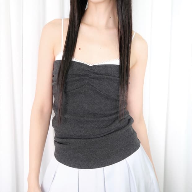 루즈슬립오버 레이어드 소프트 니트 캐미솔 *차콜