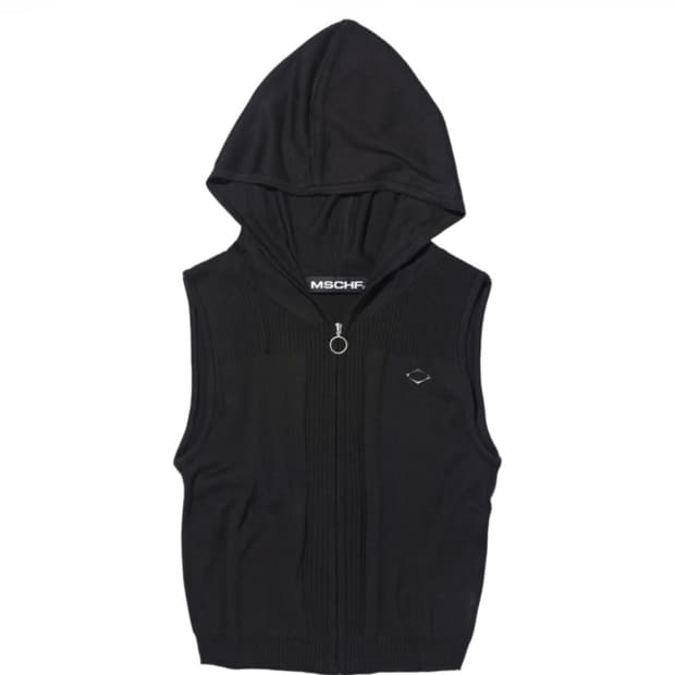 미스치프 롬버스 후디드 니트 베스트 블랙