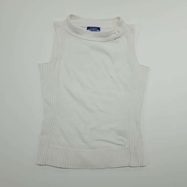 CN848W M 버버리 블루라벨 화이트 코튼 슬리브리스 니트