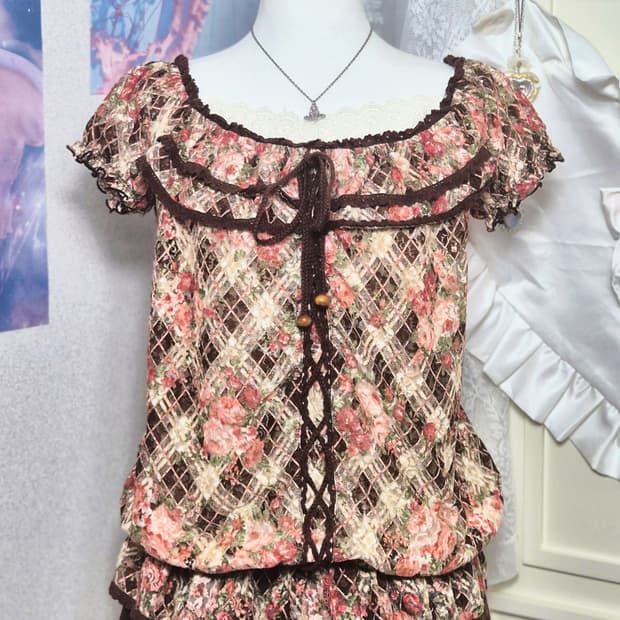 고전 리즈리사 플로럴 라떼갸루 히메카지 블라우스 히메갸루 핀터깔 모리걸