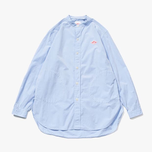 DANTON - POPLIN BAND COLLAR SHIRT
