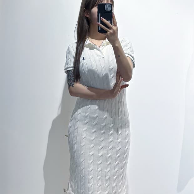폴로랄프로렌 qr 네이비포니 화이트 케이블 원피스
