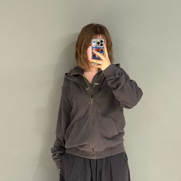 back eagle camo layered hood zip-up