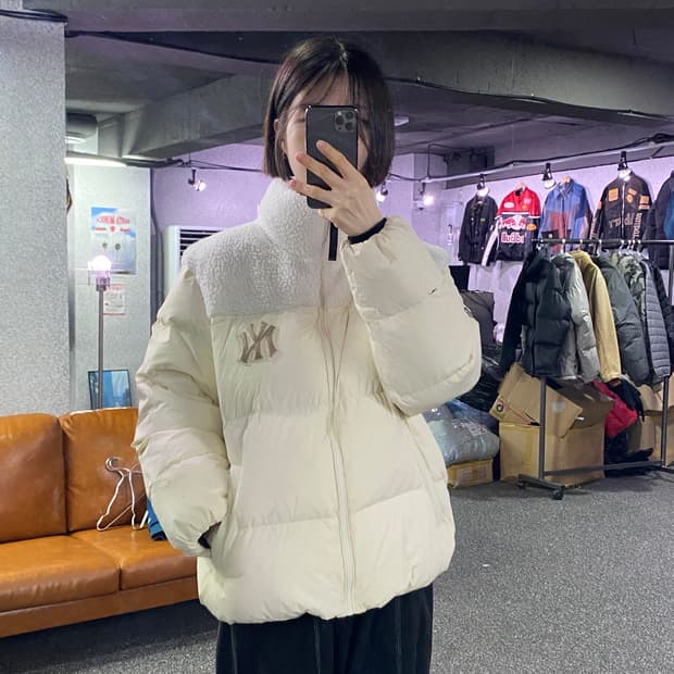 MLB 하프쉐르파 나일론 크림 패딩 B3451