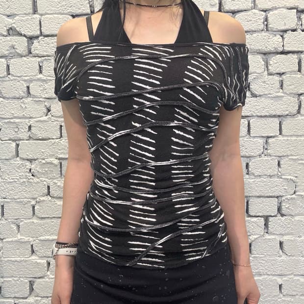 Abstract Layered Off-Shoulder Top