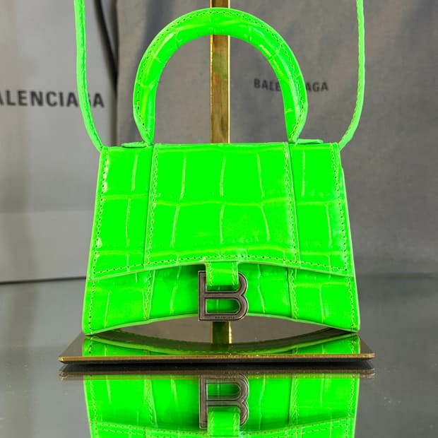 발렌시아가 아워글래스 크로커다일 미니 토트 크로스백