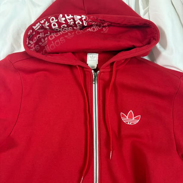 아디다스 레드 후드집업
