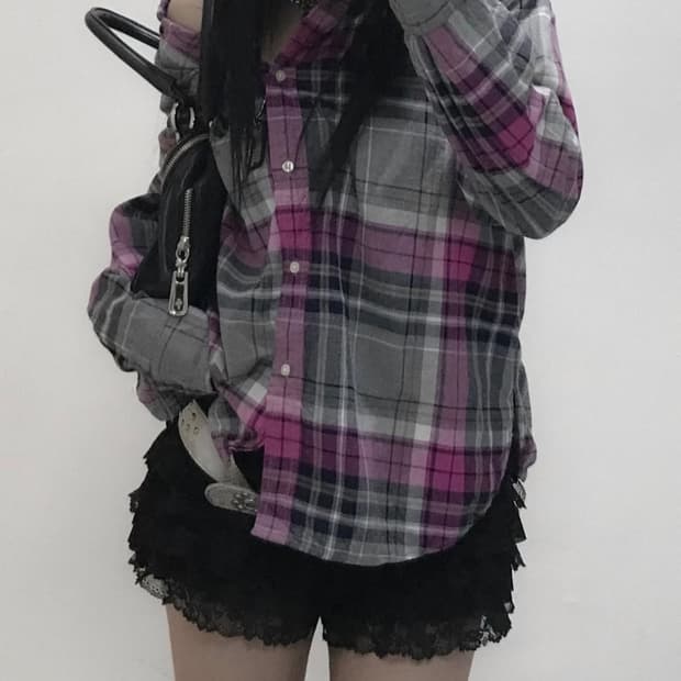 y2k 갸루 펑크 체크 셔츠