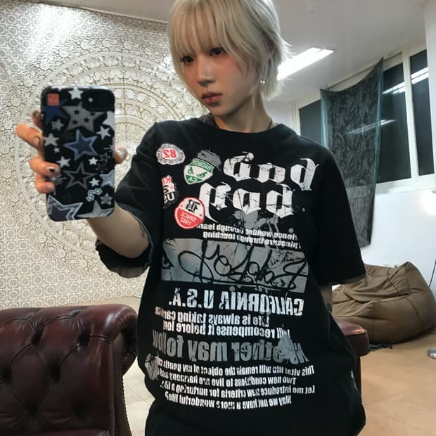 Bad boy 프린팅 패치 반팔 티 