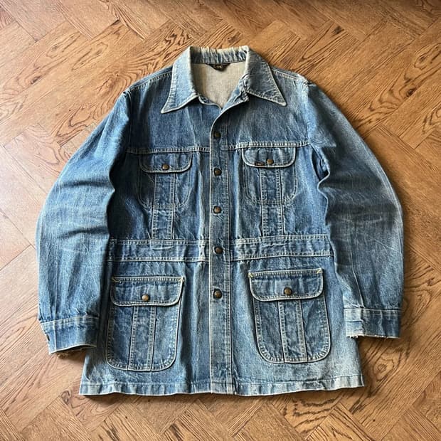 [XL]80's Lee Made in USA 빈티지 워싱 데님 코트 자켓