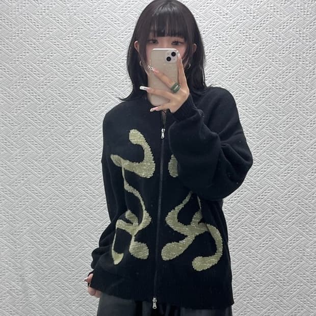 엑스톤즈 스트릿 펑크 셀즈 오버핏 니트 집업 가디건 M C11158