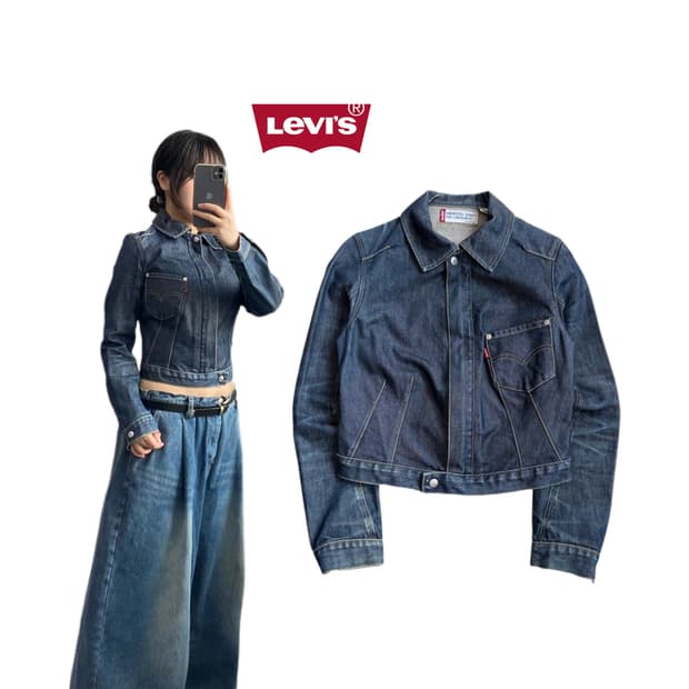 리바이스 엔진 엔지니어드 크롭 바이커 데님 자켓