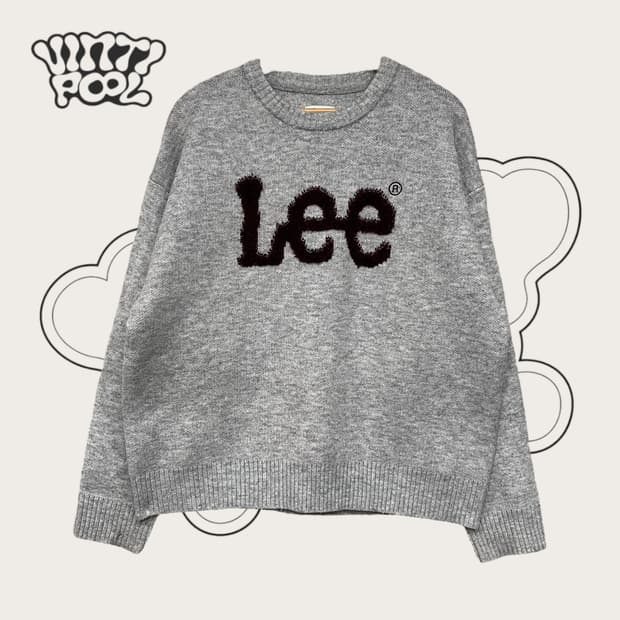 LEE 부클 빅로고 니트 라이트그레이