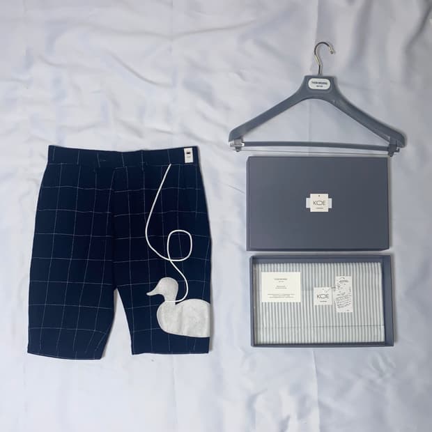 톰브라운 x 코에 체크 오리 패치 자수 쇼츠