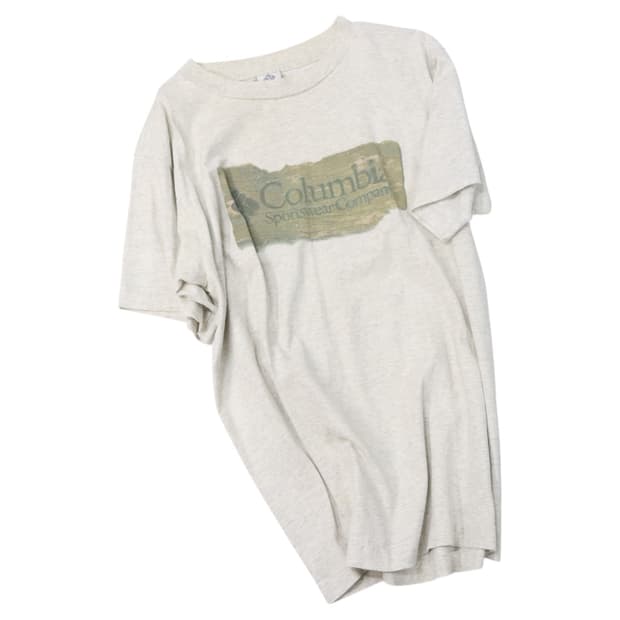  콜롬비아 90s USA제 빈티지 우드 블록 로고 오트밀 티셔츠 (M)