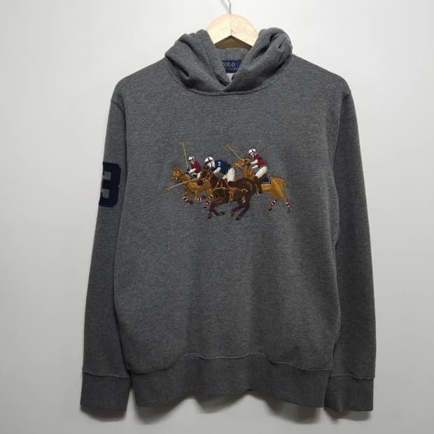 XS)POLO 폴로 랄프로렌 트리플포니 기모 후드티 그레이