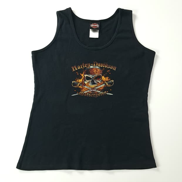 CK232 XL 할리데이비슨 00s 미국판 스컬 블랙 슬리브리스 티셔츠