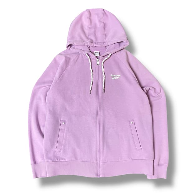 리복 화이트 미니로고 퍼플 후드집업 L