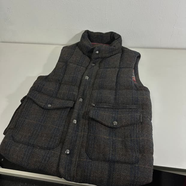 100 L 헤지스 체크 오리털 트위드 패딩베스트