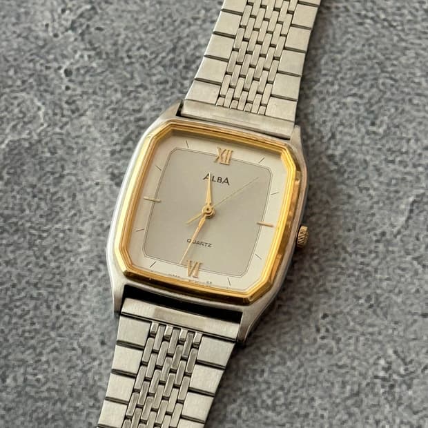 세이코 Seiko ALBA 쿼츠 스퀘어 콤비