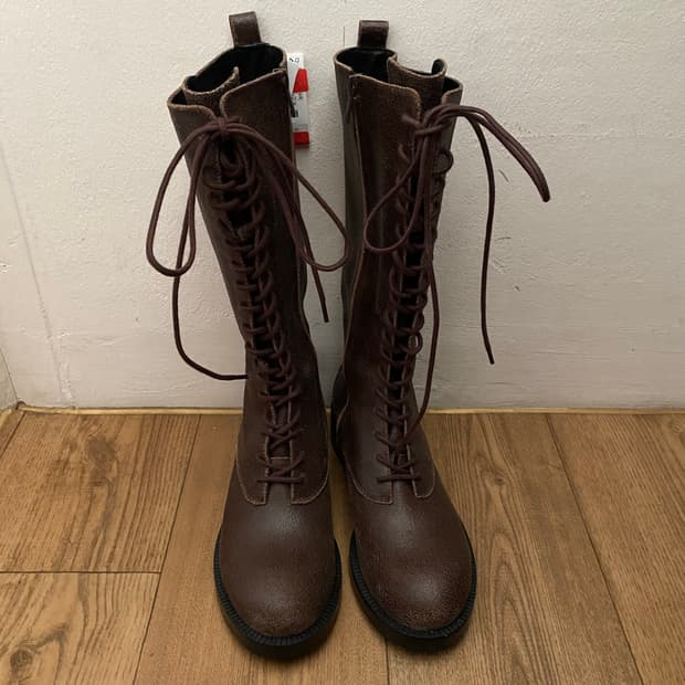 Zara 플랫 레더 롱부츠