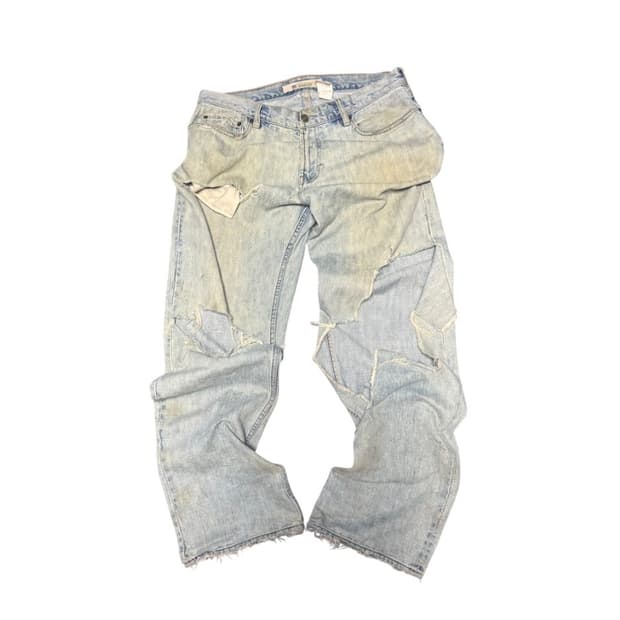 Vintage Distressed Design Wide Denim