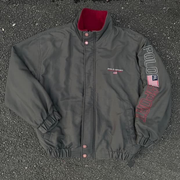 90s 폴로 스포츠 사이드라인 자수 빅로고 차콜 올드스쿨 점퍼 자켓