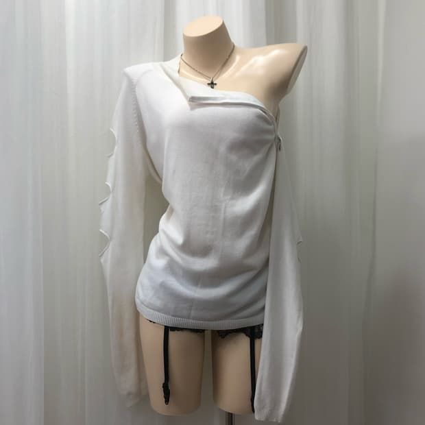 sleeve detail white unbalanced zip up 