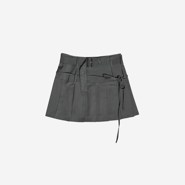 구해요)뉴얼린 하이튼 밸트 리본 플리츠 스커트 그레이s