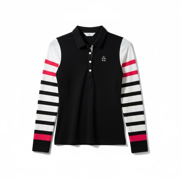 먼싱웨어 블랙 스트라이프 긴팔 폴로티셔츠