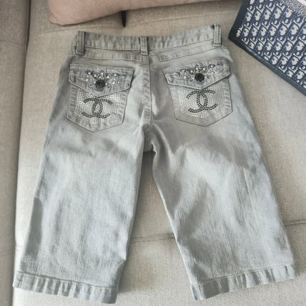 [정품]샤넬 7부 데님팬츠 그레이 28사이즈