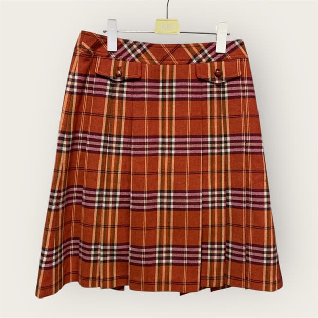 빈폴 레이디 울100 체크 모직 플리츠 스커트