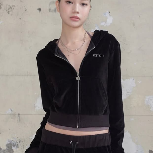 애즈온 COCO VELVET TRAINING ZIP-UP / BLACK