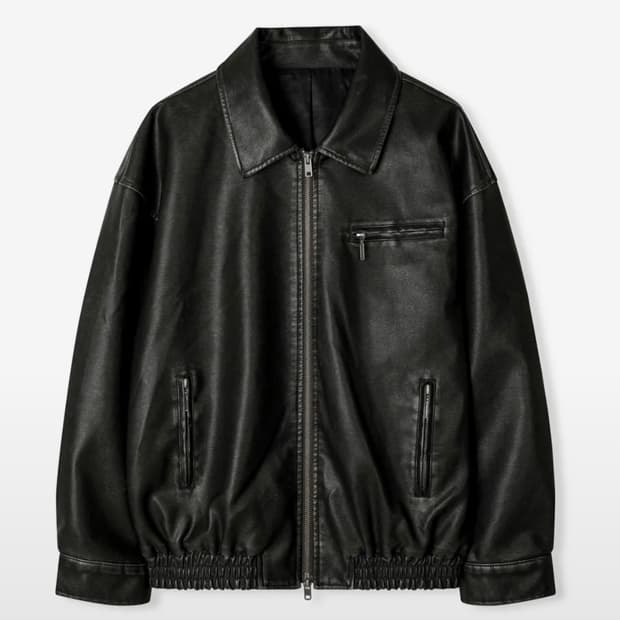 [구매] 레더리 워시드 레더 오버핏 블루종 자켓 블랙 구매합니다.