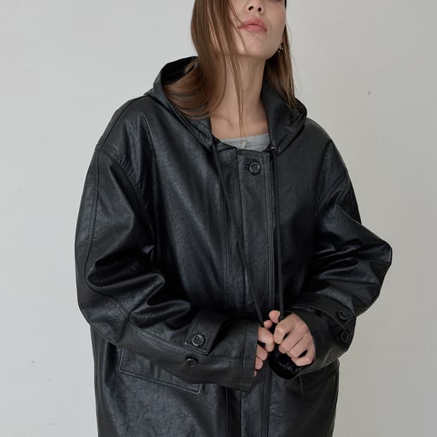 오데스 MIA HOODED LEATHER COAT 미아 후드 레더 코트