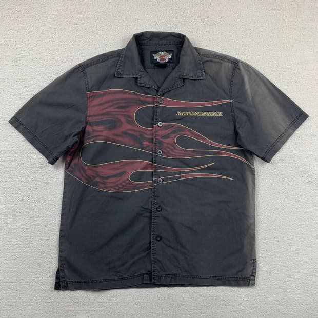 90‘s 할리 데이비슨 플레임 로고 페이드 하프 셔츠