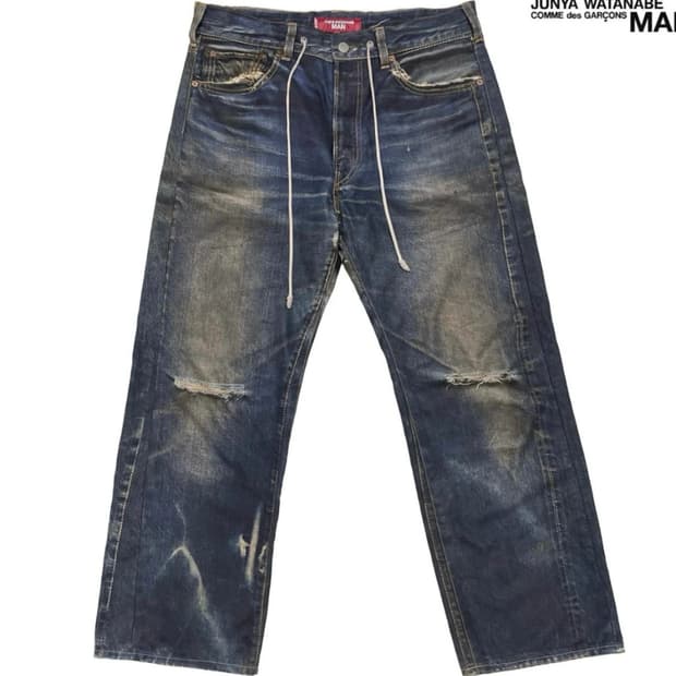 준야 와타나베 디스트레스 워싱 스트링 데님 진
