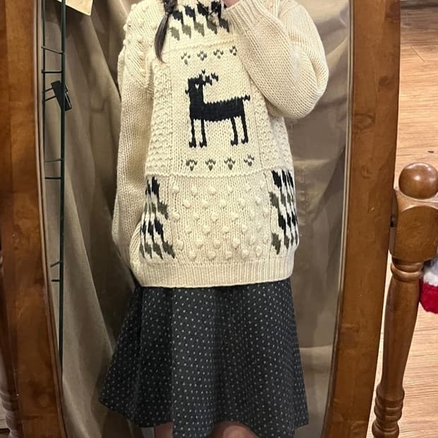 빈티지 사슴 패치 니트 모리걸