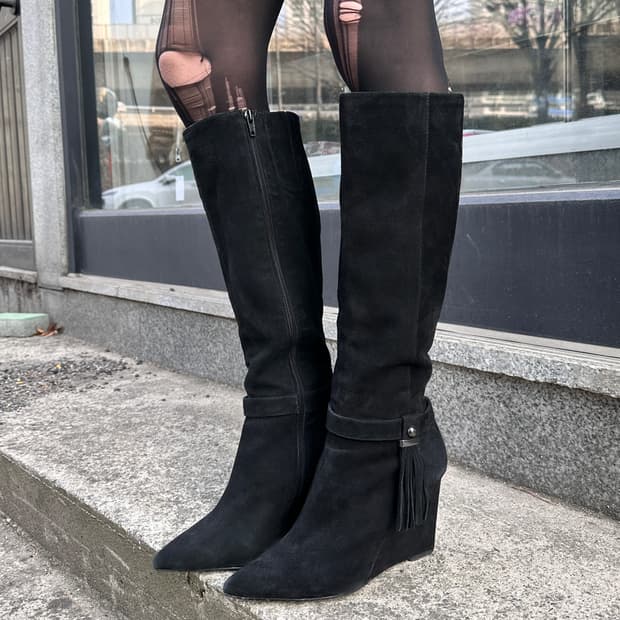 00s 빈티지 나인 웨스트 스웨이드 롱 웨지 부츠