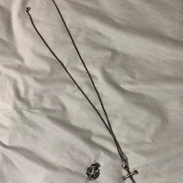 폴리테루 925 실버 체인 롱버전, 크로스본, 코인 펜던트